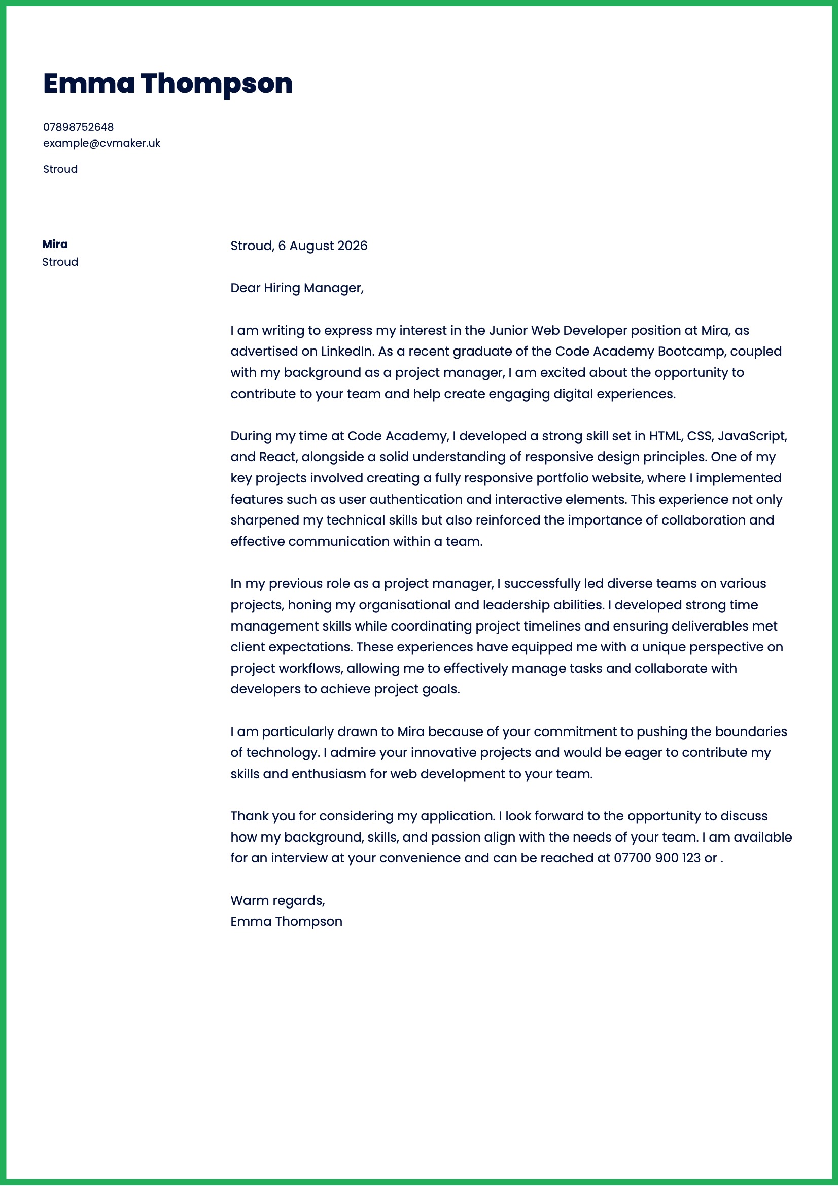 computer science cover letter example no experience