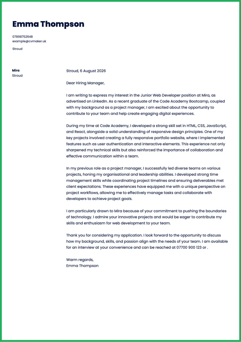 computer science cover letter example no experience
