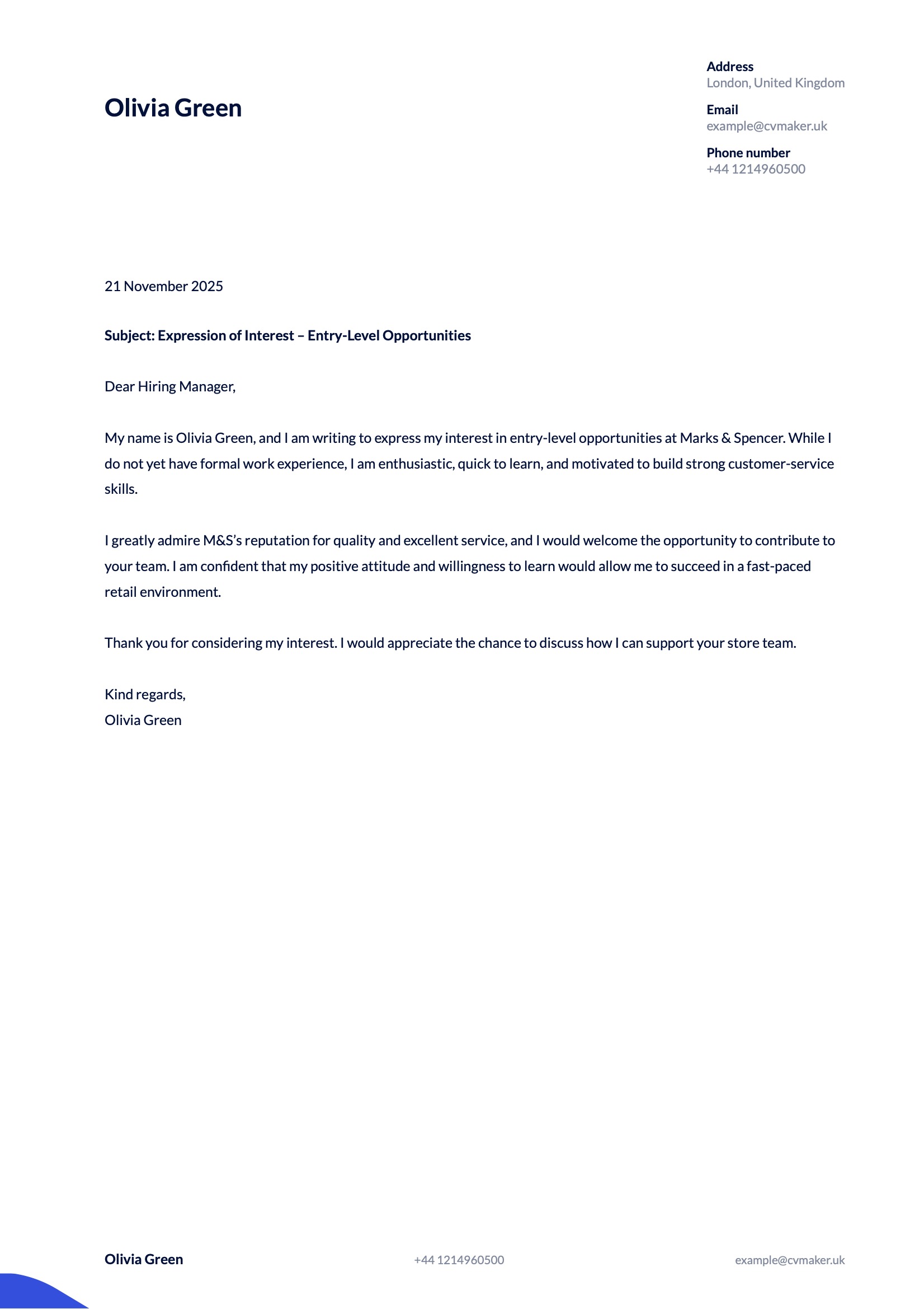 Letter of interest example with no experience