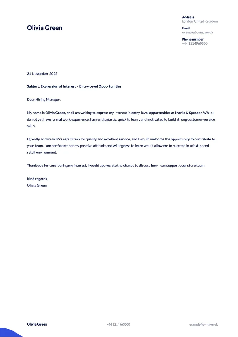 Letter of interest example with no experience