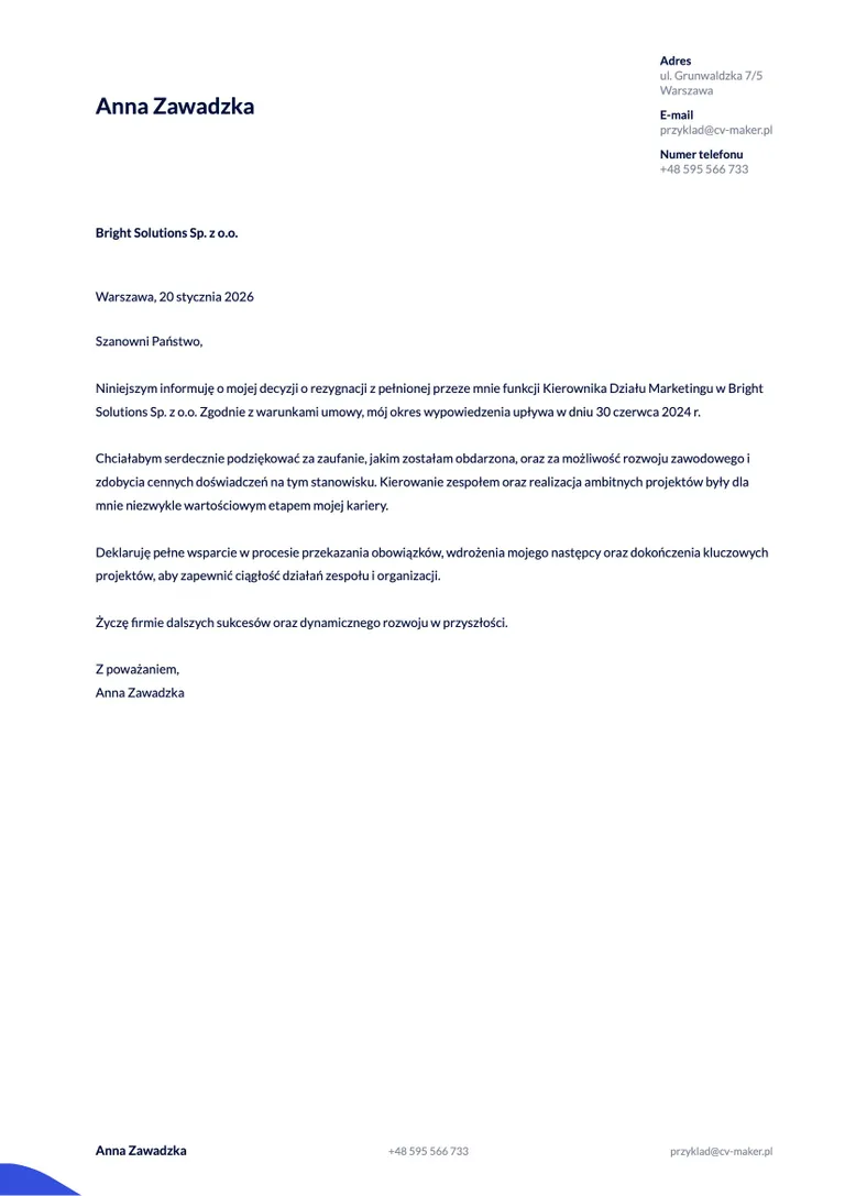 Rezygnacja ze stanowiska kierowniczego