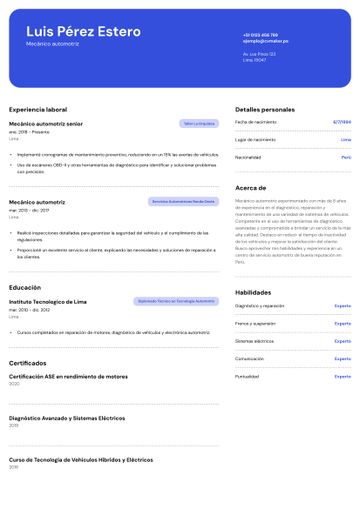 CV de mecánico