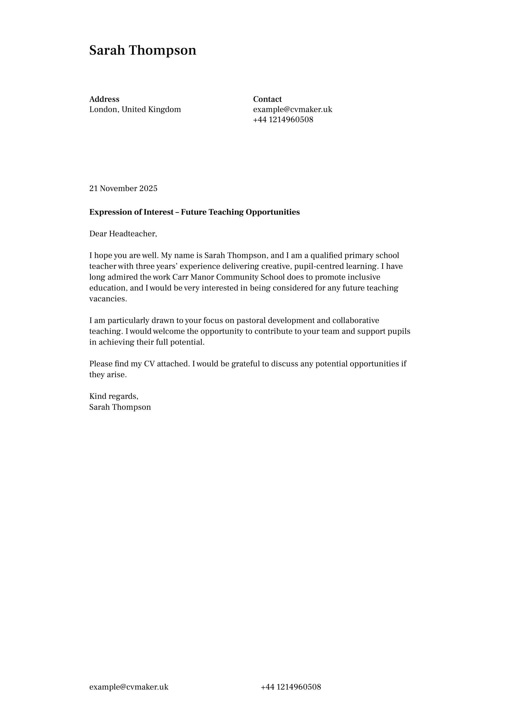 Letter of interest example for teachers