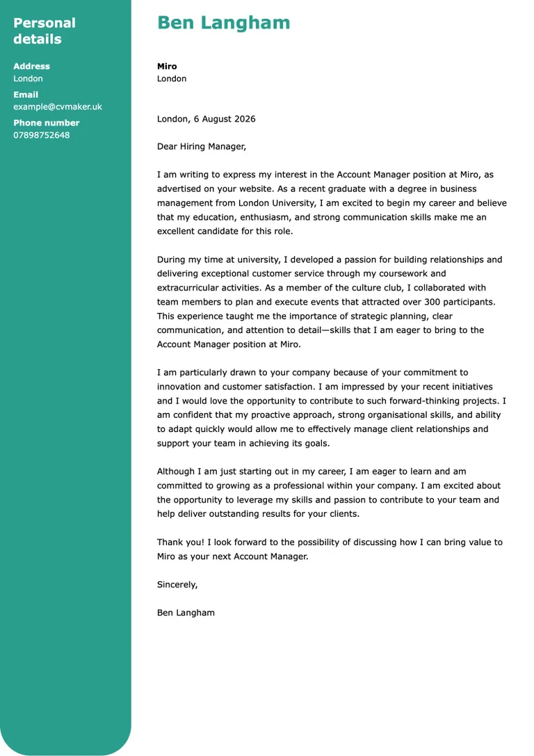 account manager cover letter sample no experience