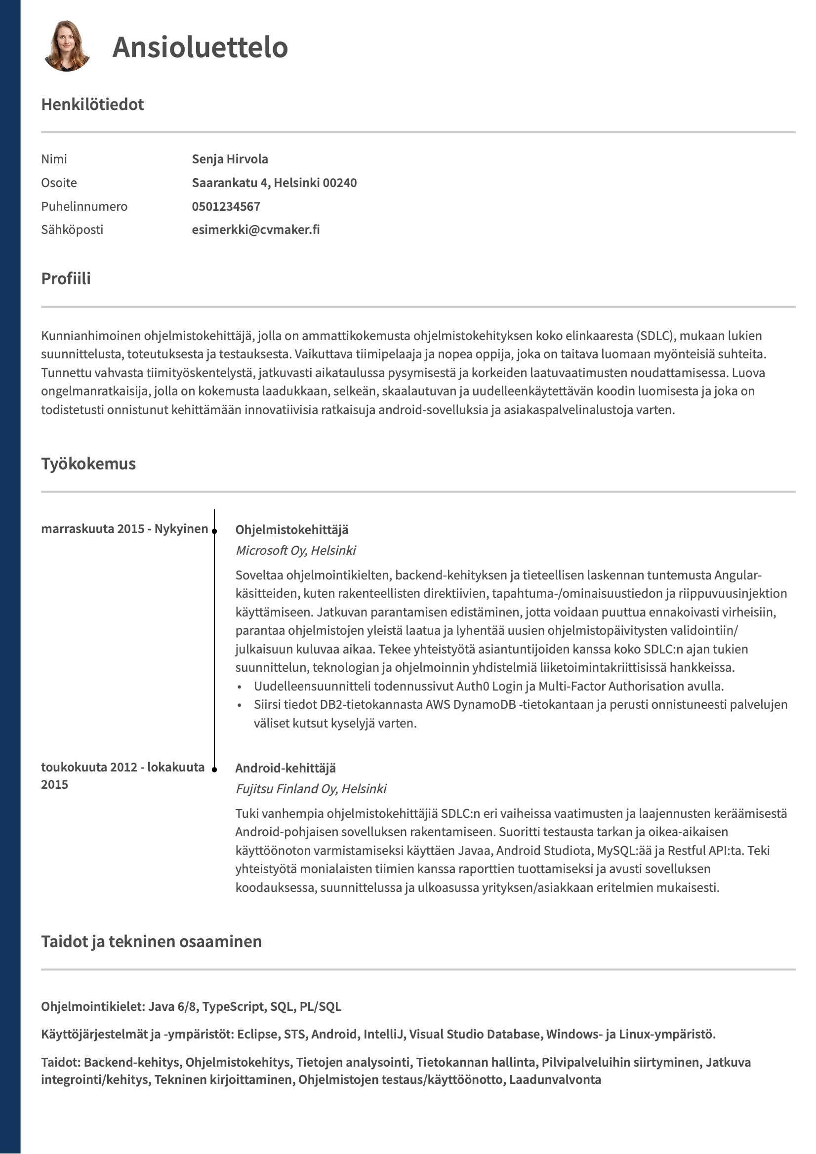 Yksinkertainen CV-esimerkki