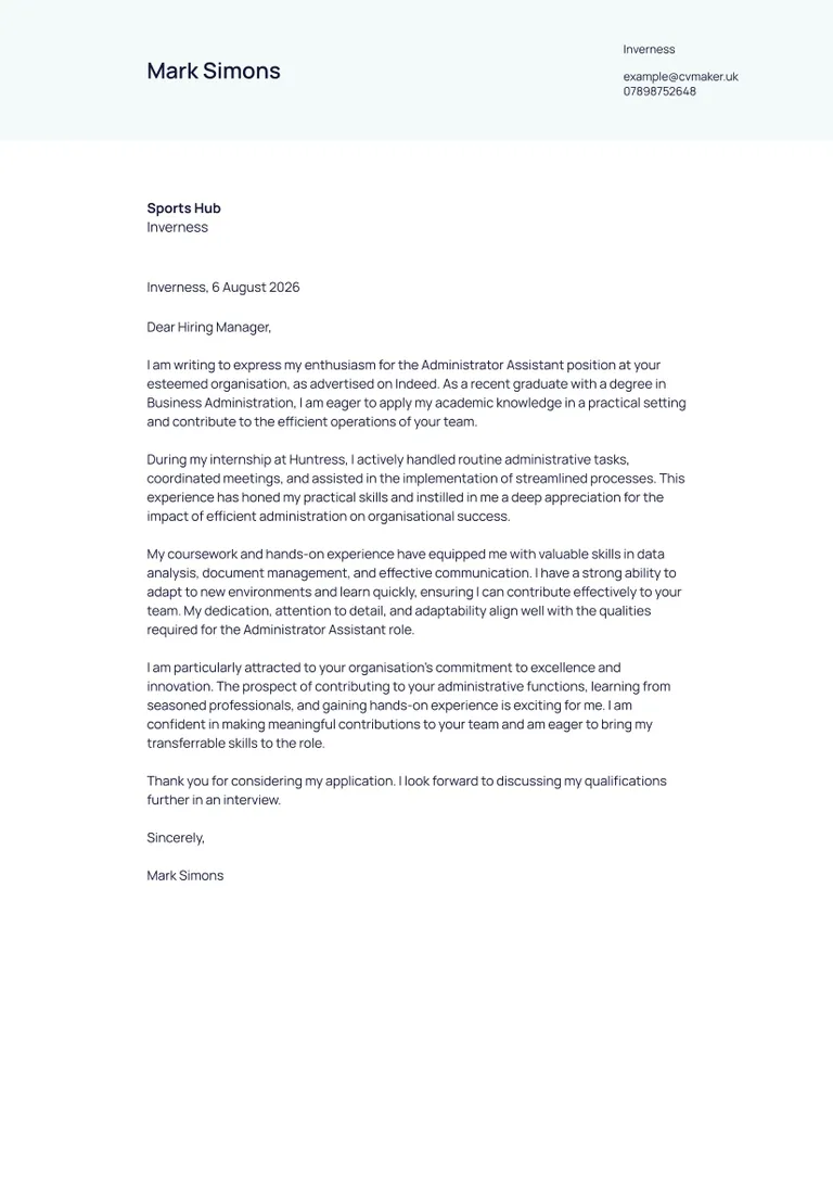 admin cover letter sample no experience