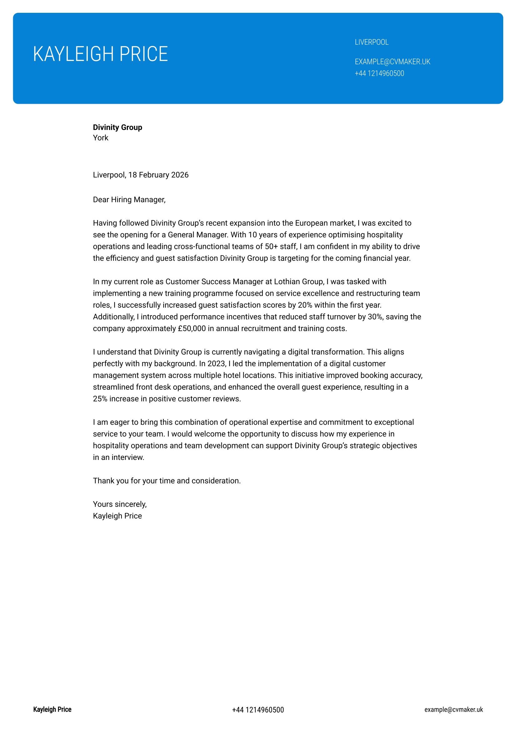 Manager Cover Letter