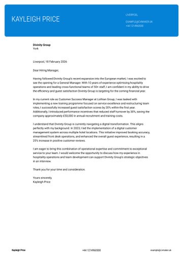 manager cover letter sample