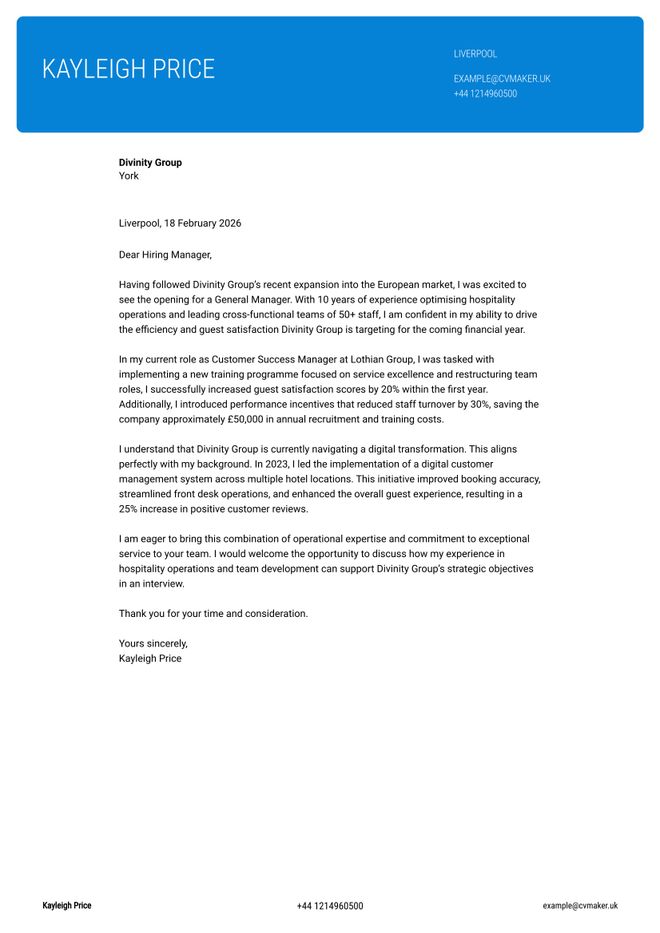 manager cover letter sample