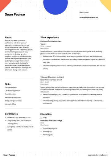 exam invigilator cv example