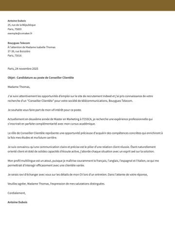 lettre de motivation modèle cambdridge marron