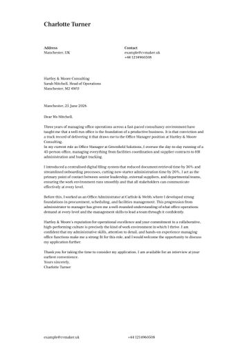 office manager cover letter sample