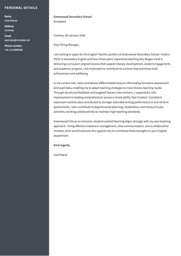 teacher cover letter example