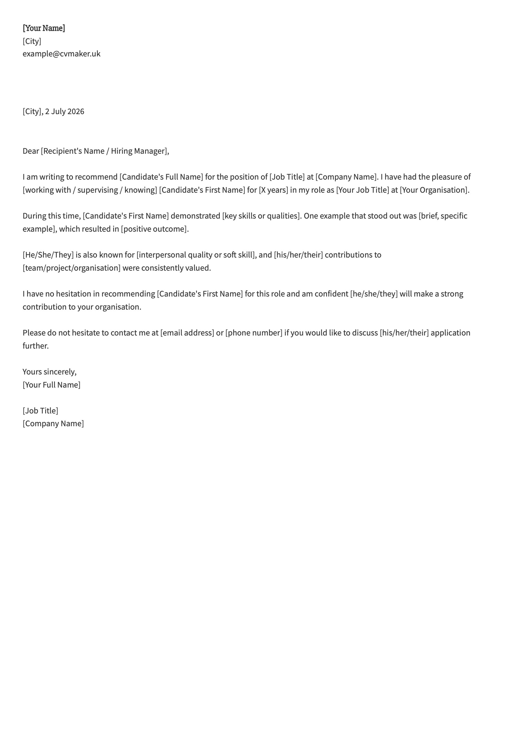 reference letter sample