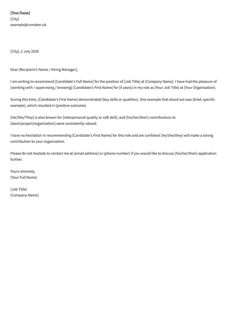 reference letter sample