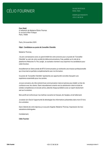 lettre de motivation modèle cornell vert