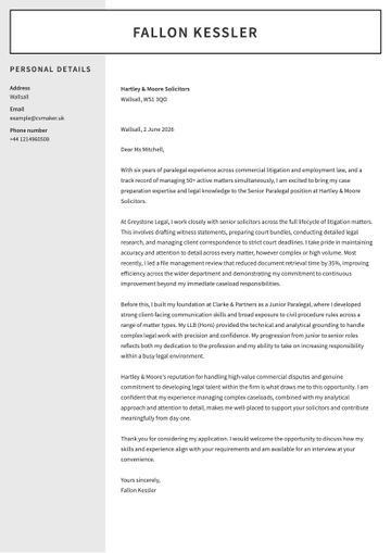 paralegal cover letter sample