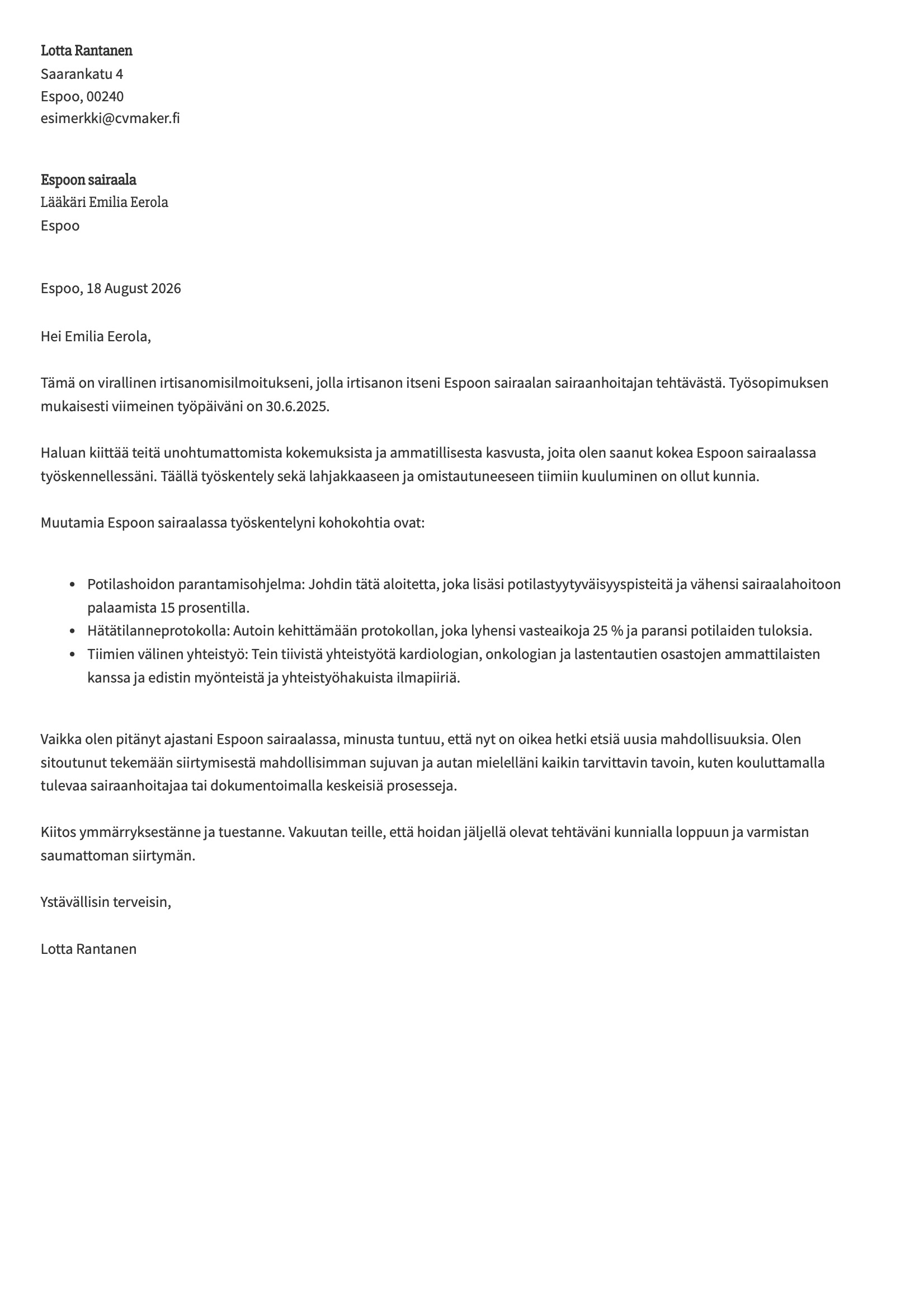 Esimerkki erokirjeestä