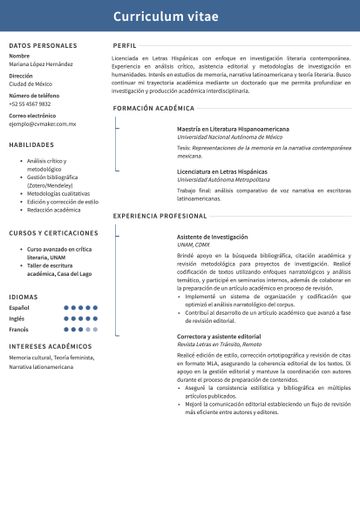 ejemplo de currículum para doctorado