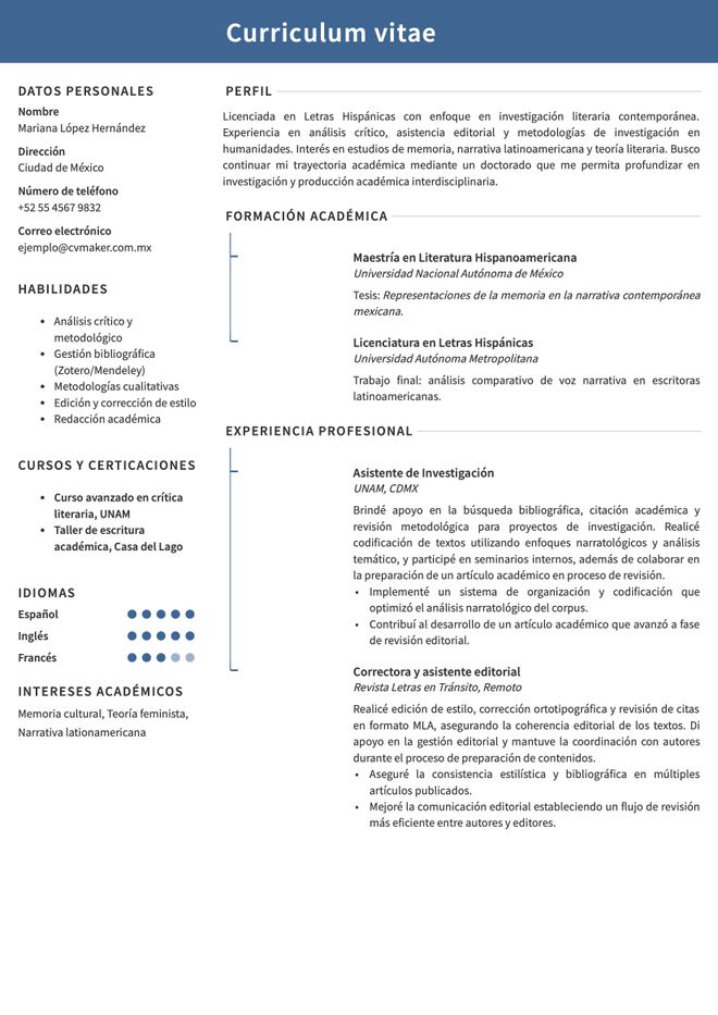 ejemplo de currículum para doctorado