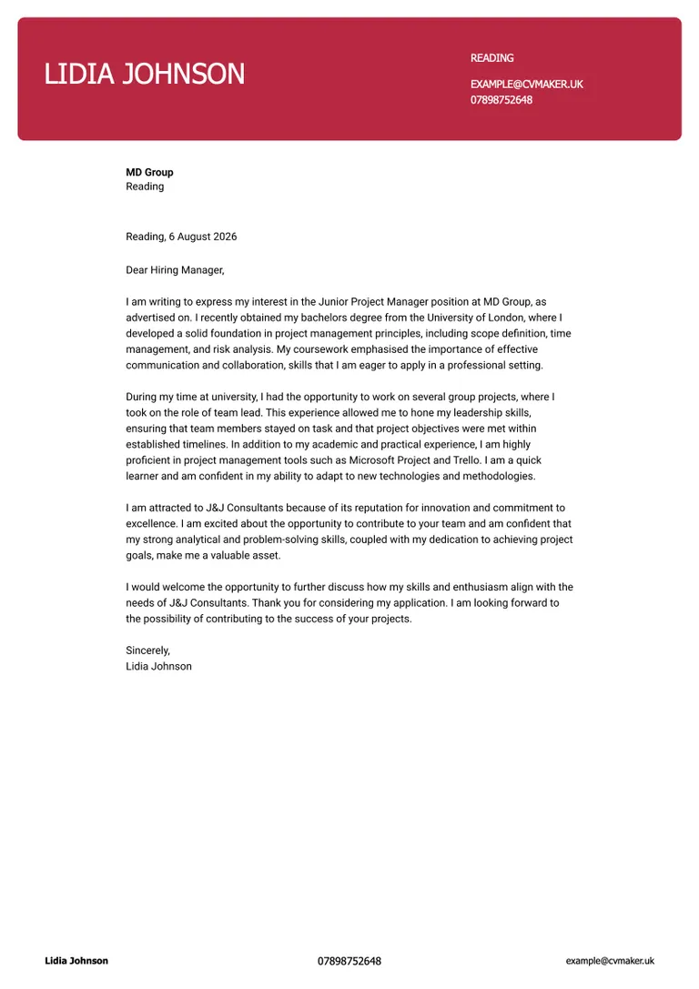 project manager no experience cover letter sample