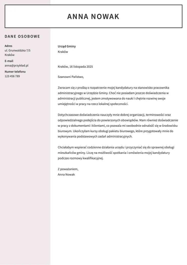 Przykładowy list motywacyjny do urzędu gminy Dodatkowe wskazówki