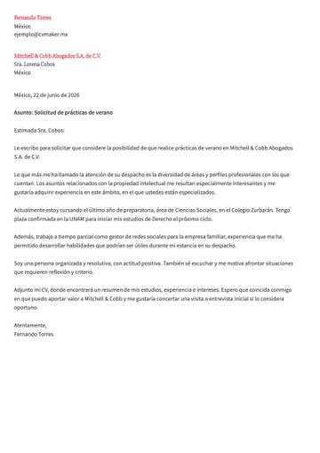 ejemplo carta de presentación practicas profesionales
