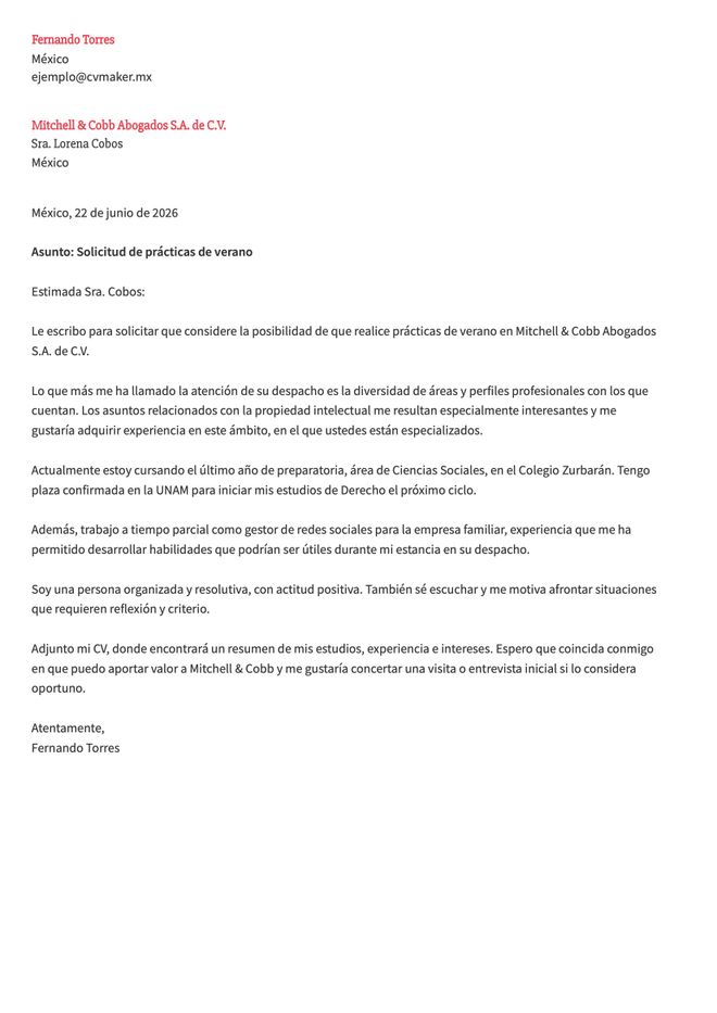 ejemplo carta de presentación practicas profesionales