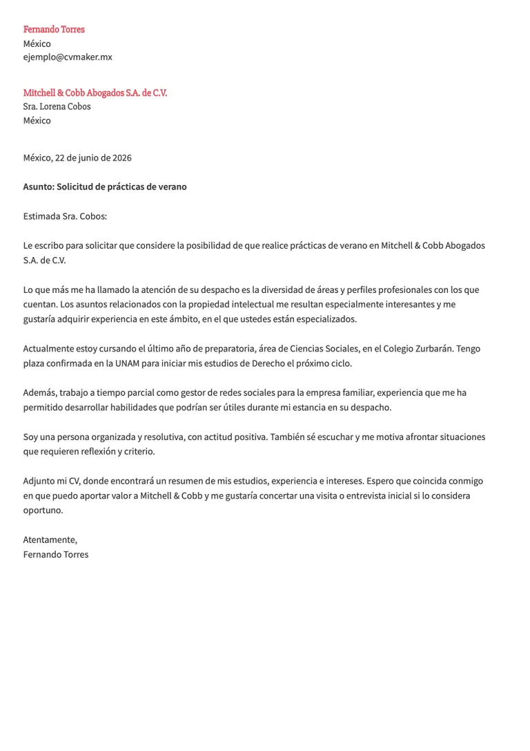 ejemplo carta de presentación practicas profesionales