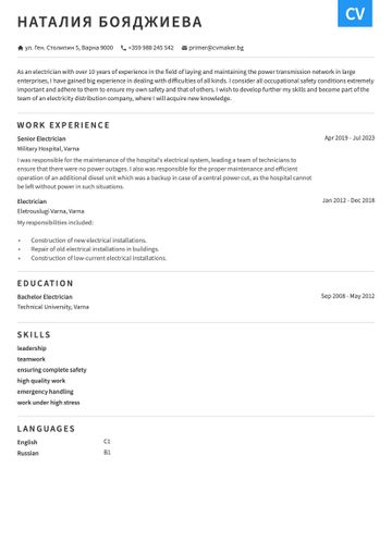 Примерно CV на английски език