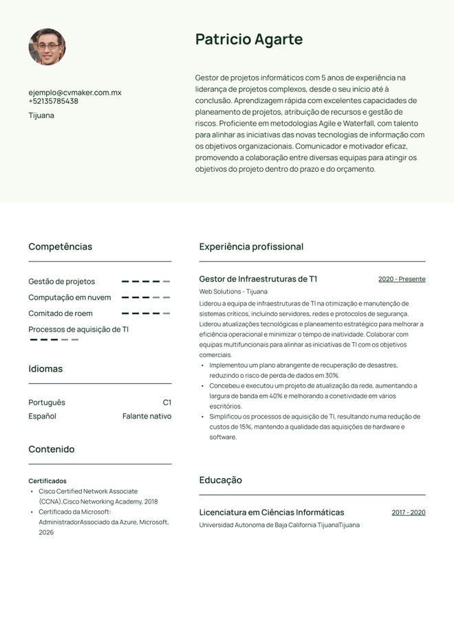 cv ejemplo portugues