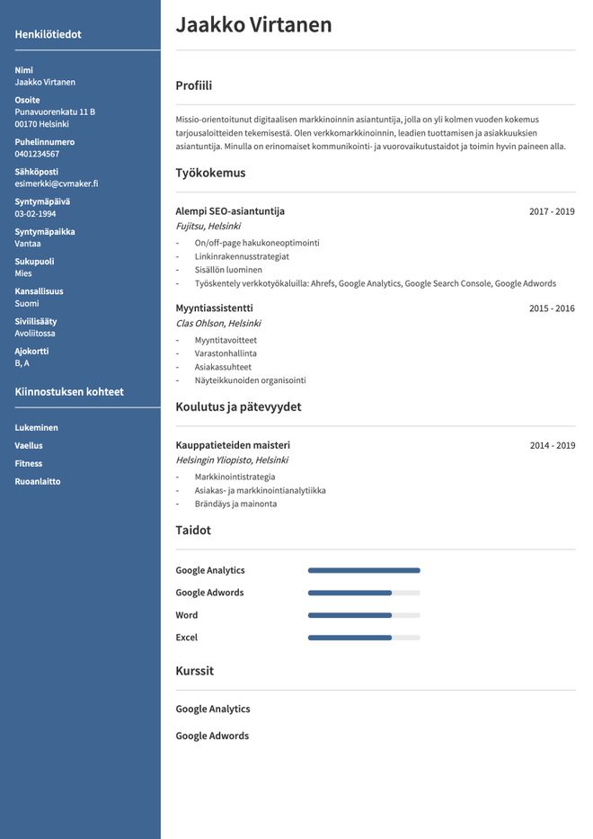 CV-esimerkki – Markkinointi