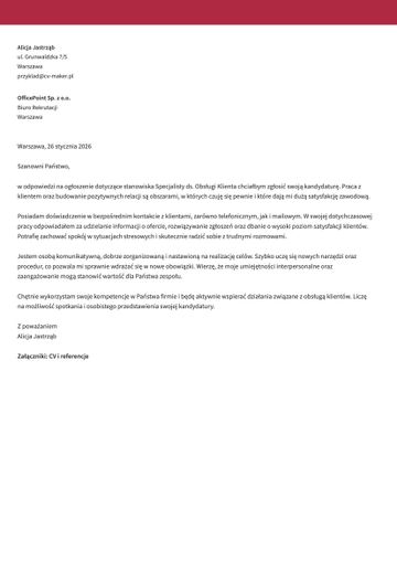 przykladowy list motywacyjny obsluga klienta