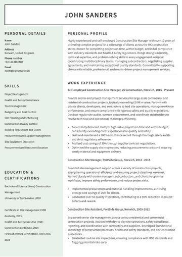 self employed cv example