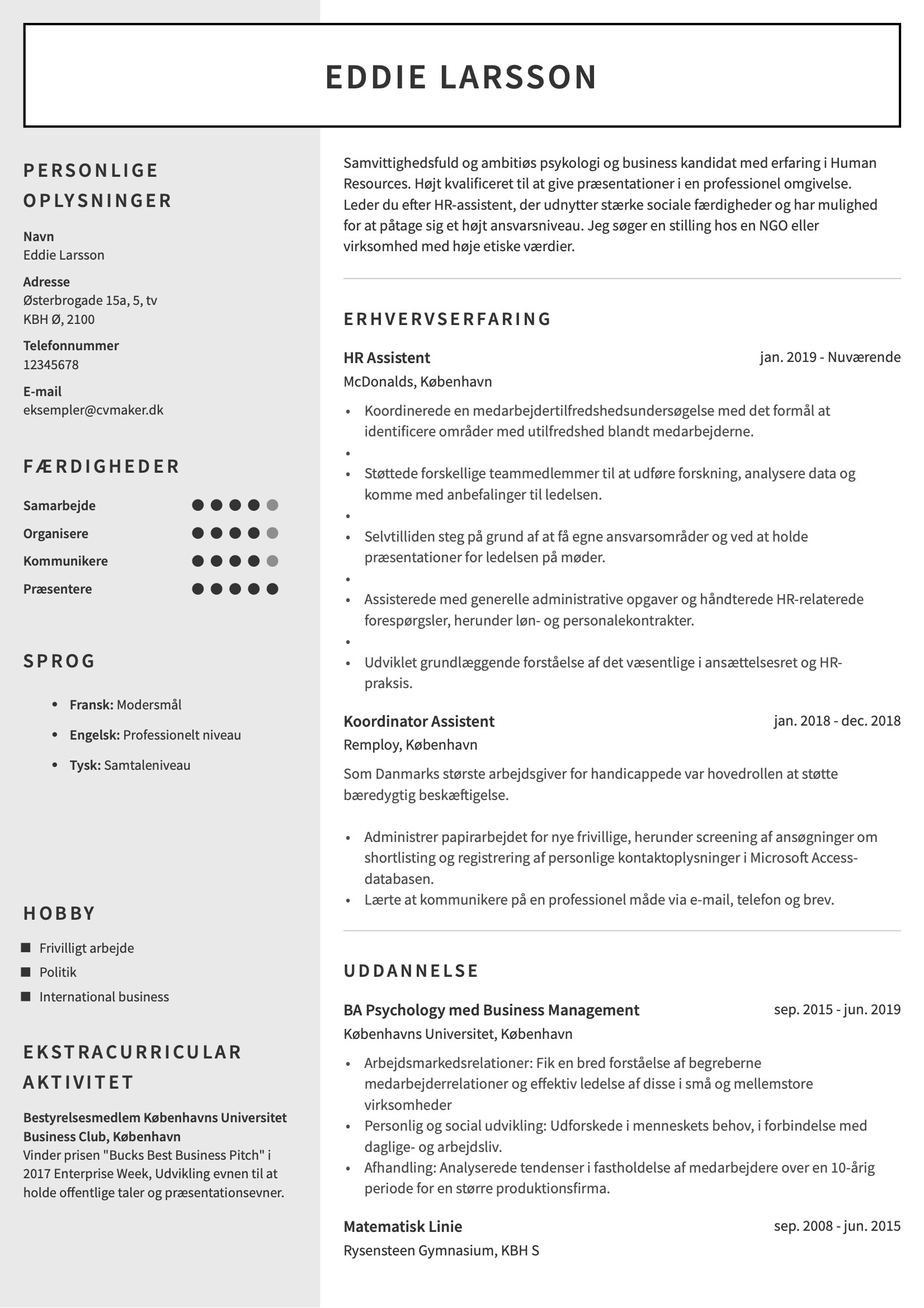 Eksempel på dimittend CV