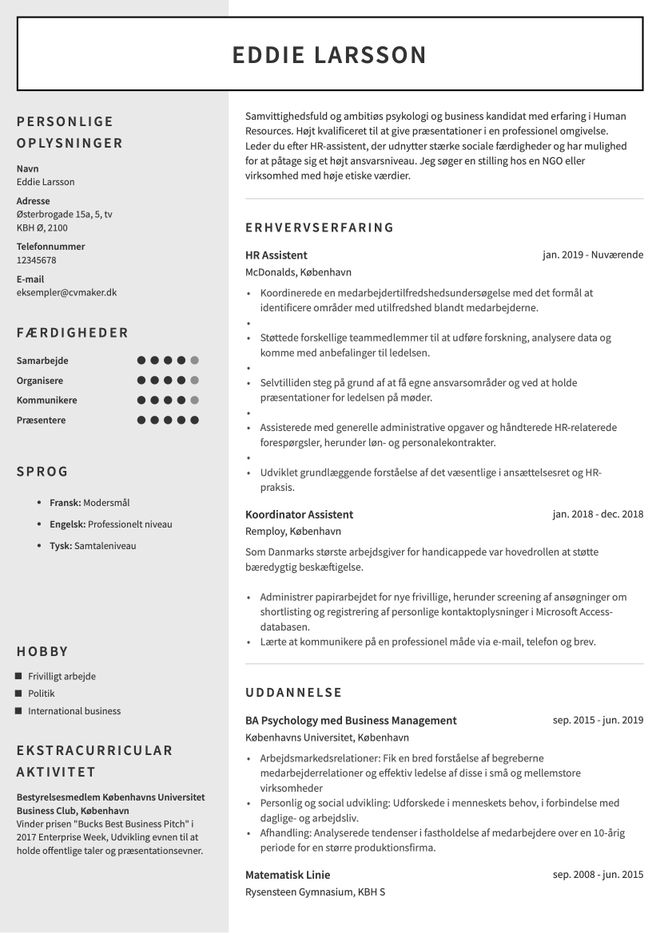 Eksempel på dimittend CV