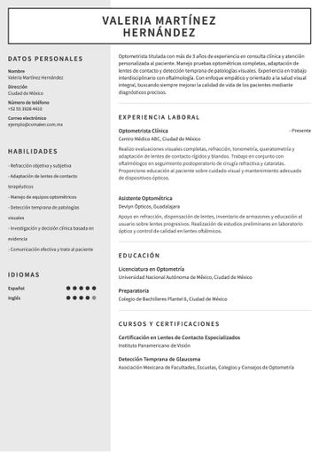 ejemplo de CV de optometrista