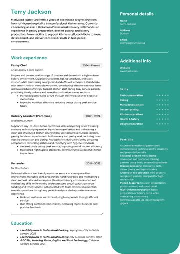 pastry chef cv sample