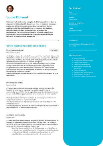 CV exemple california bleu