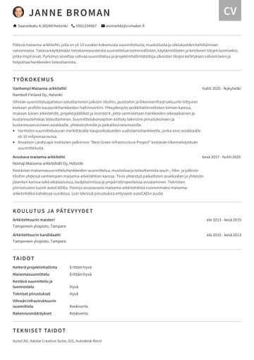 Arkkitehdin CV-esimerkki