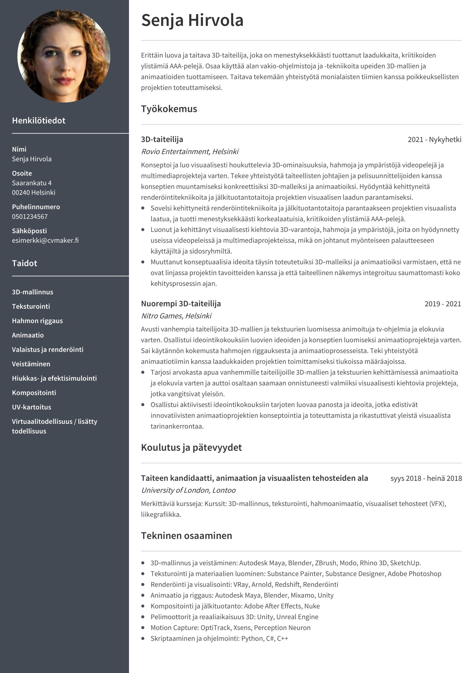 Taiteilijan CV-esimerkki