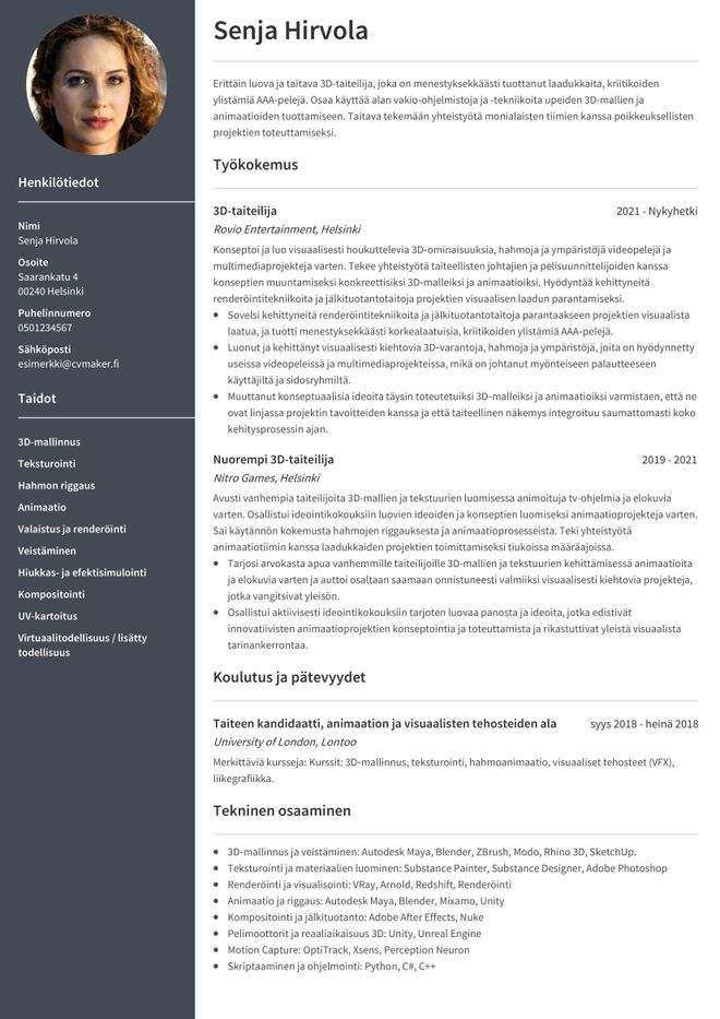 Taiteilijan CV-esimerkki