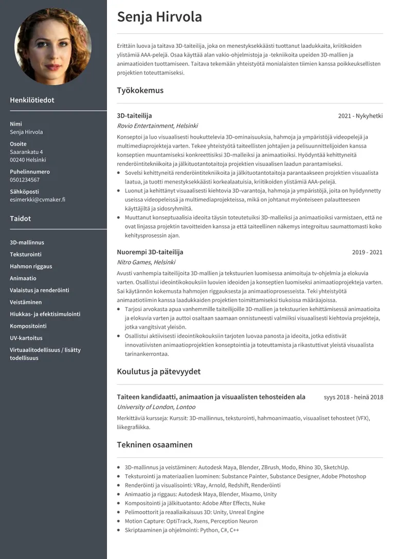 Taiteilijan CV-esimerkki