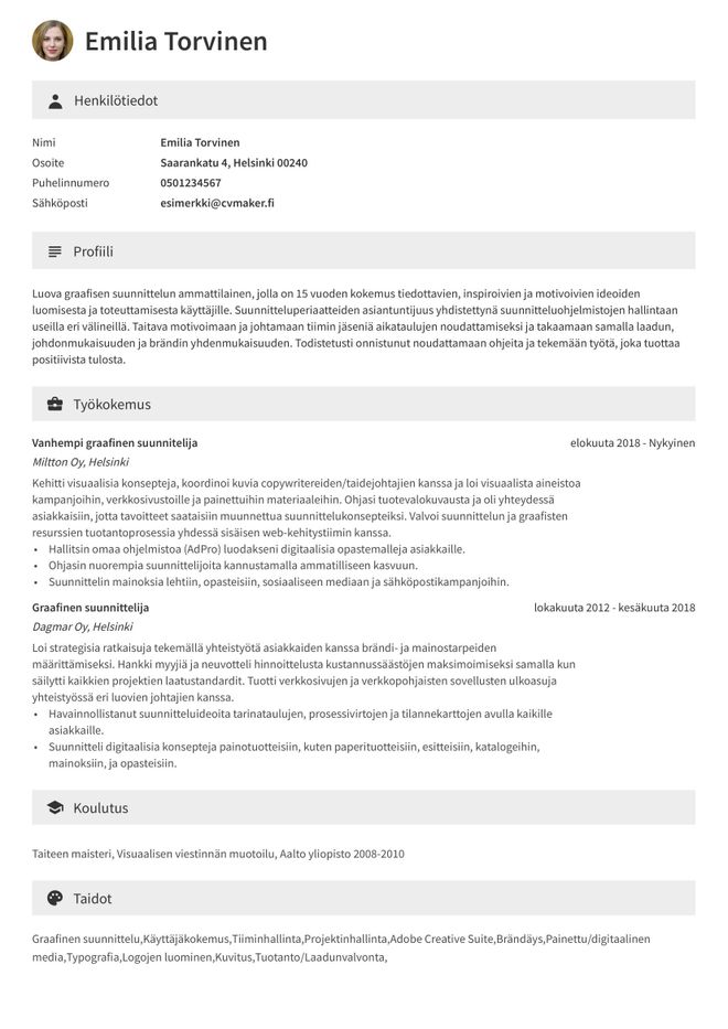 HR-asiantuntijan CV-esimerkki