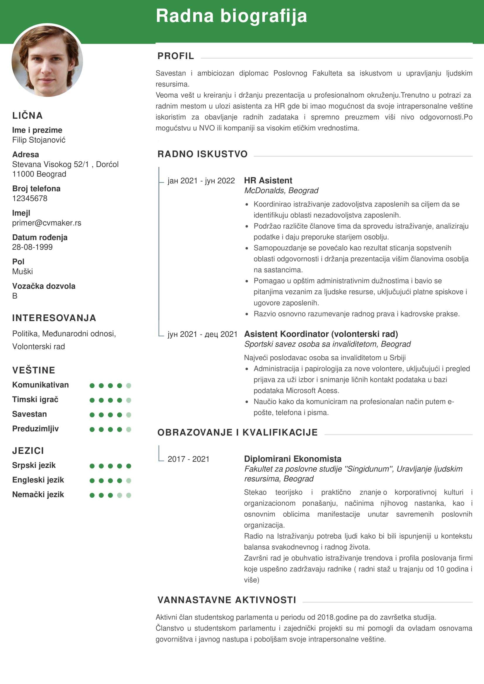CV za studenta | Cambridge šablon