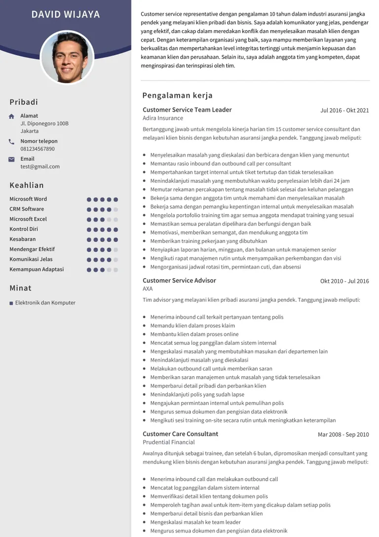 CV customer service