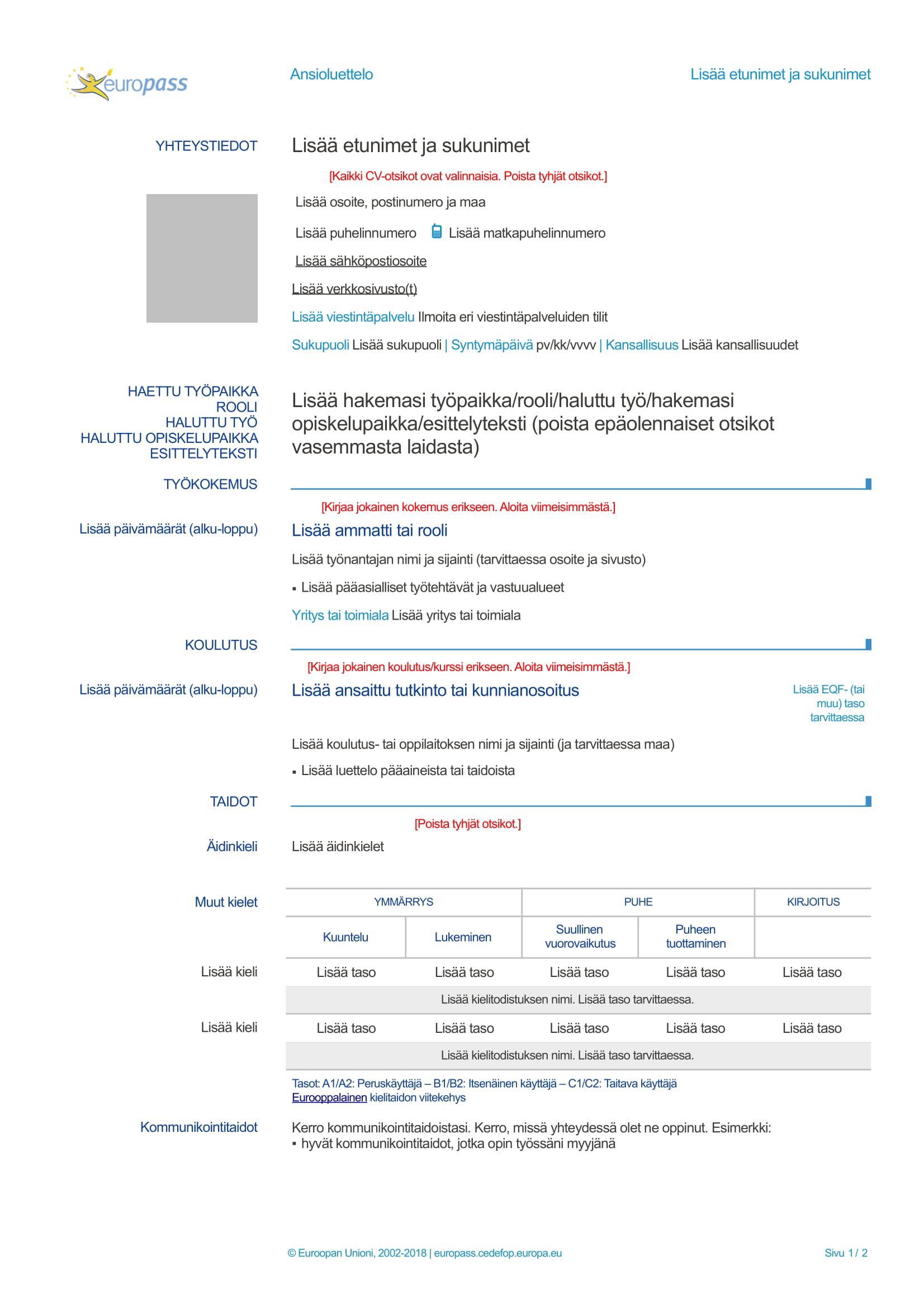 Europass CV-pohja