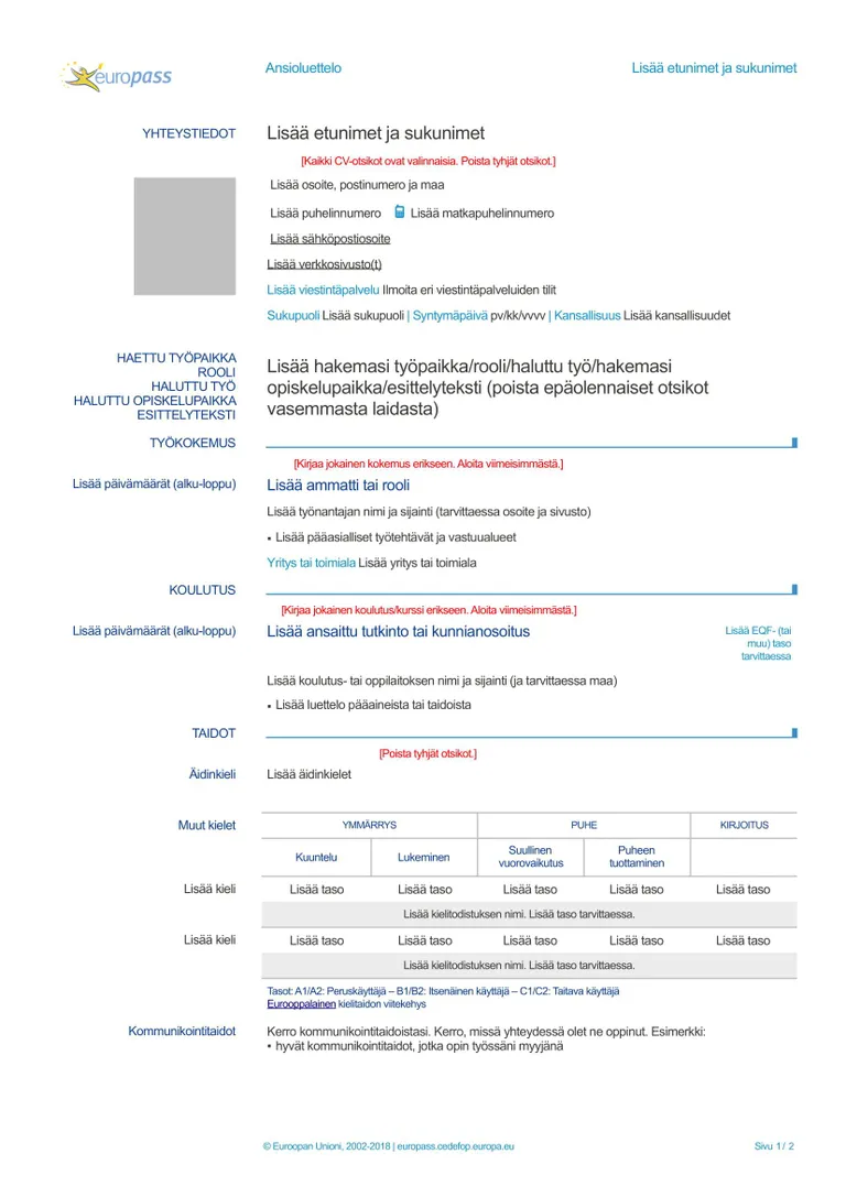 Europass CV-pohja