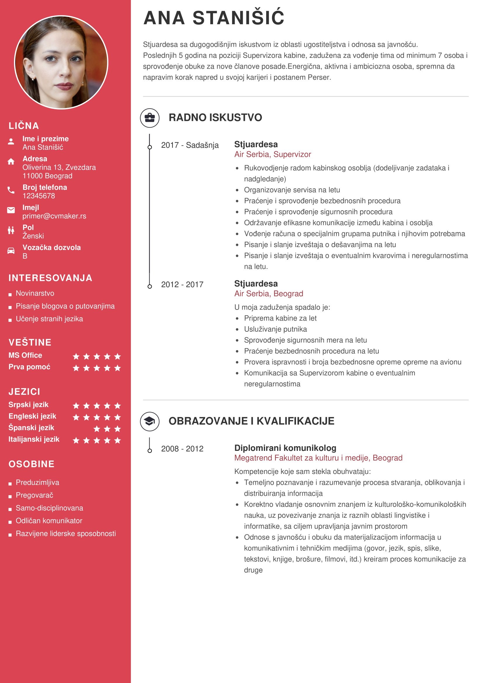 Primer modernog CV-ja