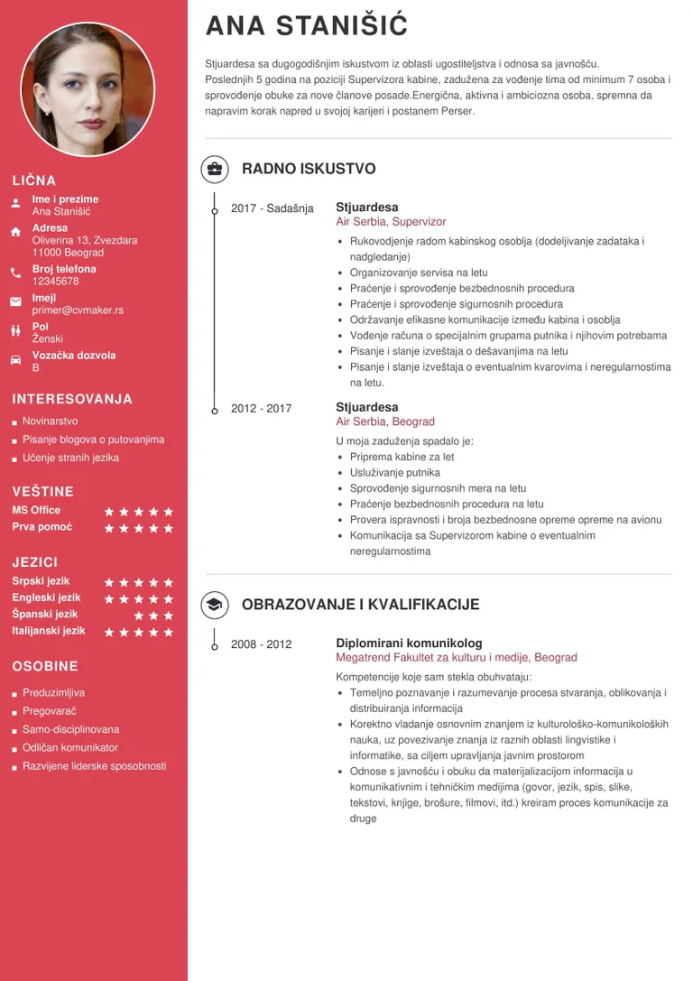 Primer CV-jeva sa pomenutim hobijima i interesovanjima - Harvard